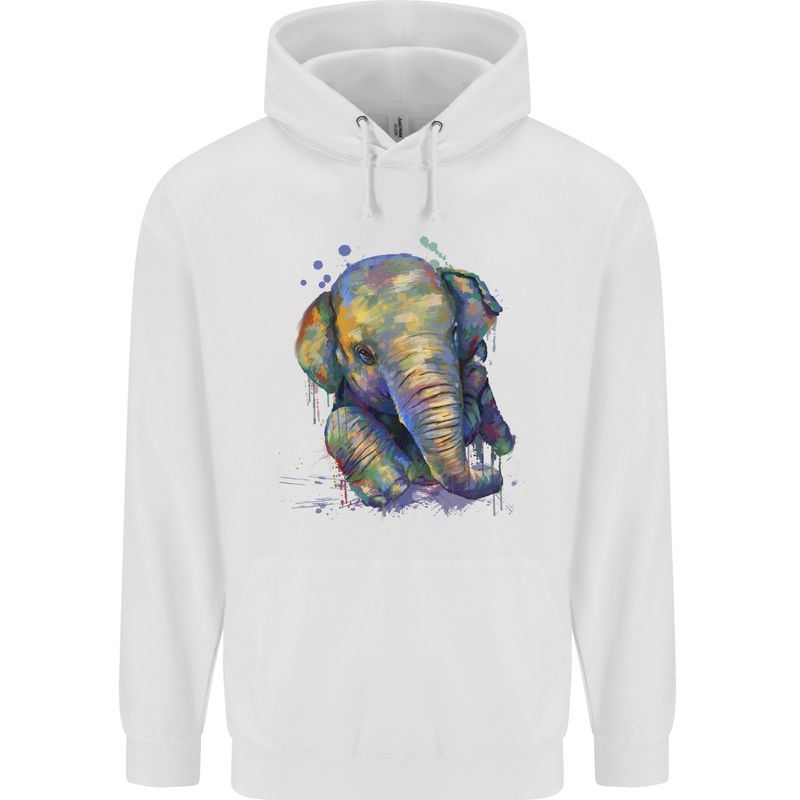 Elephant Hand Drawn Watercolour Mens Hoodie White