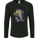 Elephant Hand Drawn Watercolour Mens Long Sleeve T-Shirt Black