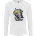 Elephant Hand Drawn Watercolour Mens Long Sleeve T-Shirt White