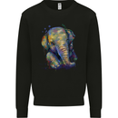 Elephant Hand Drawn Watercolour Mens Sweatshirt Jumper Black
