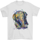 Elephant Hand Drawn Watercolour Mens T-Shirt Cotton Gildan White