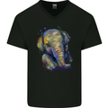 Elephant Hand Drawn Watercolour Mens V-Neck Cotton T-Shirt Black