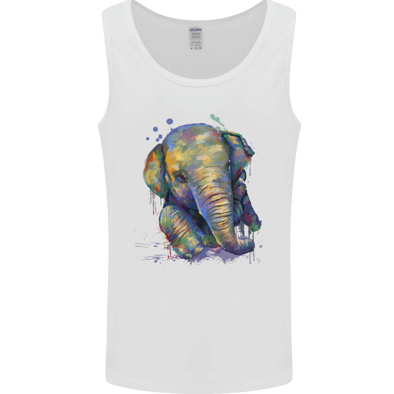 Elephant Hand Drawn Watercolour Mens Vest Tank Top White
