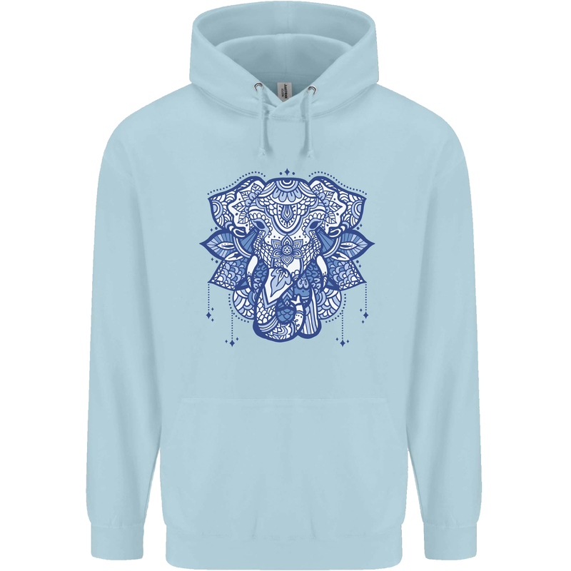 Elephant Mandala Art Childrens Kids Hoodie Light Blue