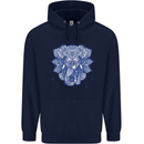 Elephant Mandala Art Childrens Kids Hoodie Navy Blue