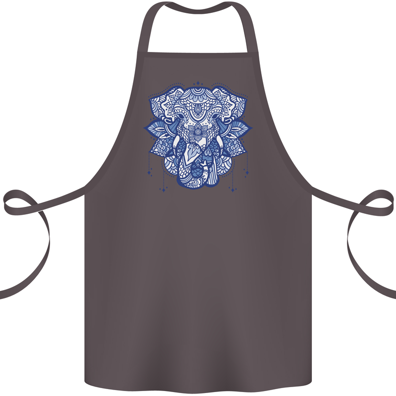Elephant Mandala Art Cotton Apron 100% Organic Dark Grey
