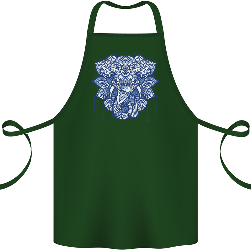 Elephant Mandala Art Cotton Apron 100% Organic Forest Green