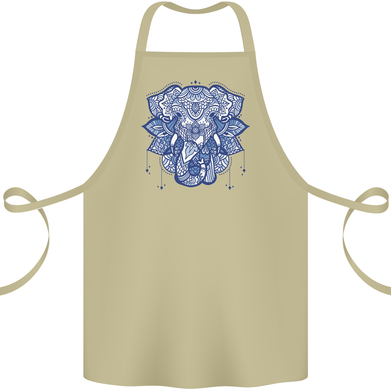 Elephant Mandala Art Cotton Apron 100% Organic Khaki