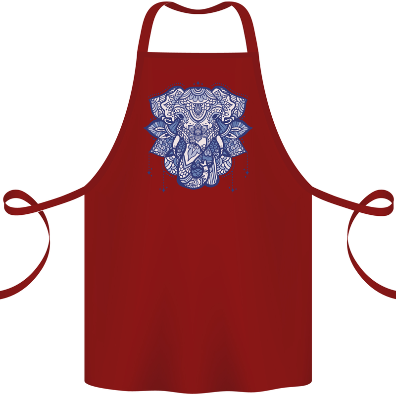 Elephant Mandala Art Cotton Apron 100% Organic Maroon