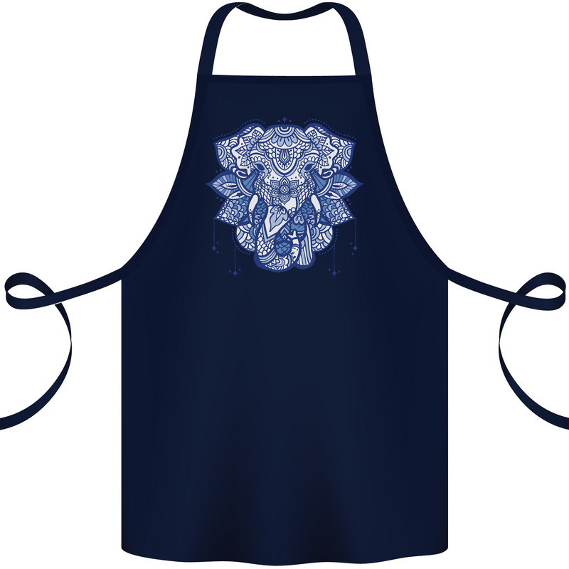 Elephant Mandala Art Cotton Apron 100% Organic Navy Blue