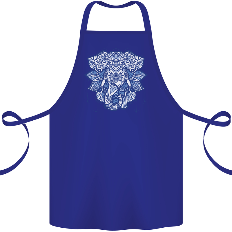 Elephant Mandala Art Cotton Apron 100% Organic Royal Blue