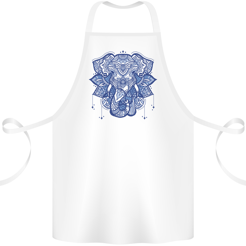Elephant Mandala Art Cotton Apron 100% Organic White