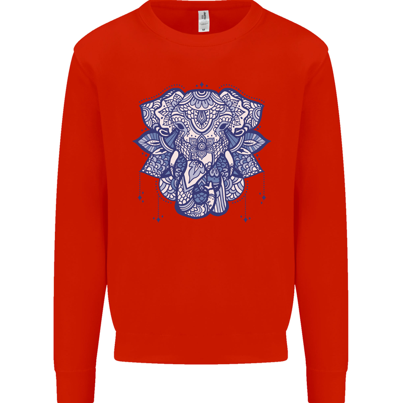 Elephant Mandala Art Kids Sweatshirt Jumper Bright Red