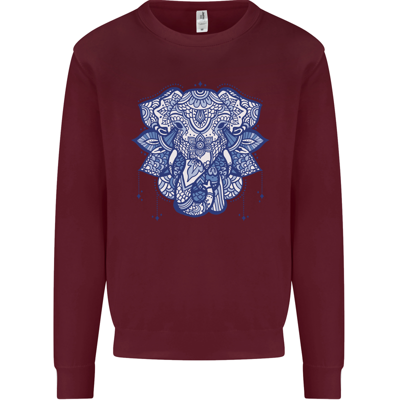 Elephant Mandala Art Kids Sweatshirt Jumper Maroon