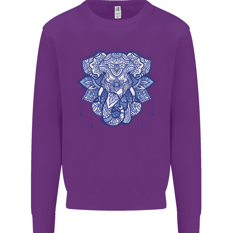 Elephant Mandala Art Kids Sweatshirt Jumper Purple
