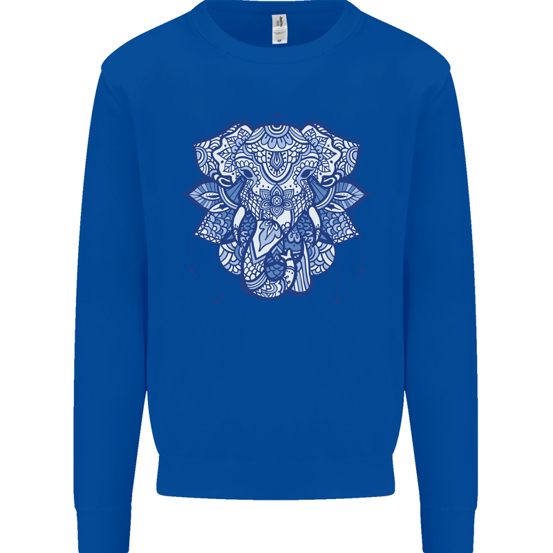 Elephant Mandala Art Kids Sweatshirt Jumper Royal Blue