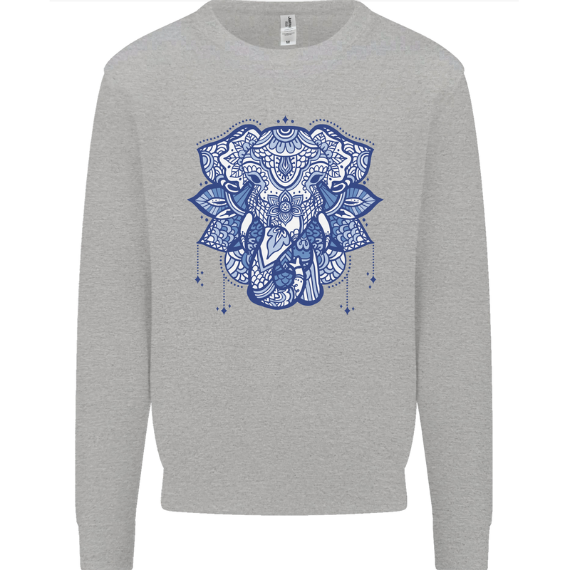 Elephant Mandala Art Kids Sweatshirt Jumper Sports Grey