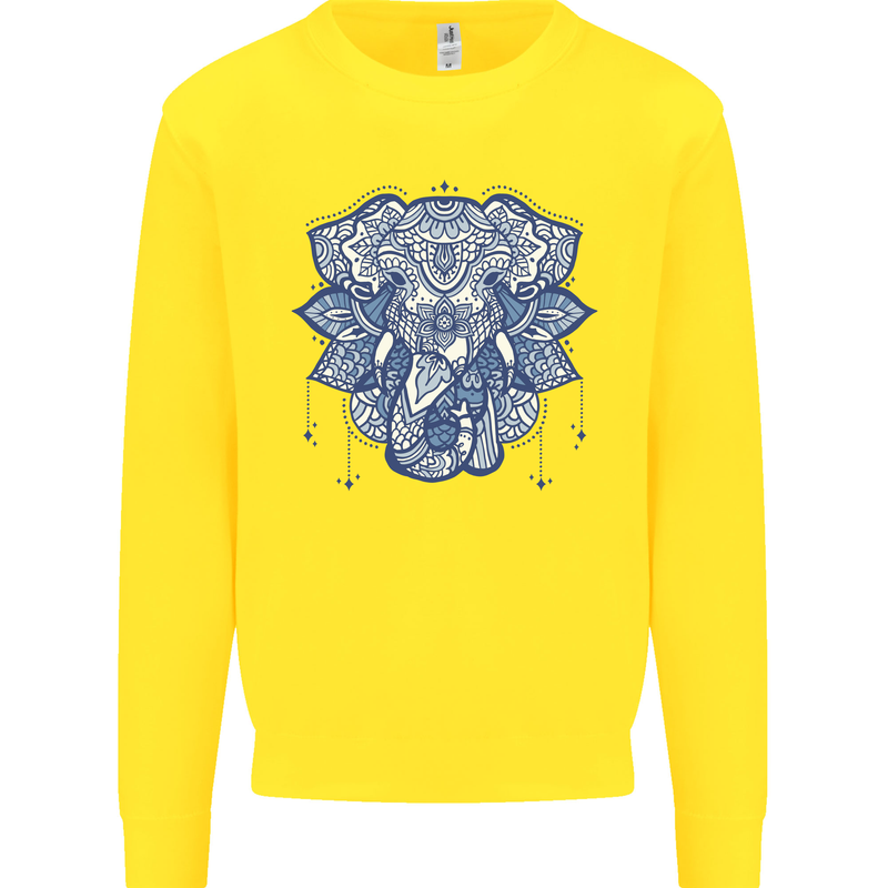 Elephant Mandala Art Kids Sweatshirt Jumper Yellow