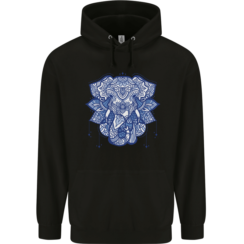Elephant Mandala Art Mens 80% Cotton Hoodie Black