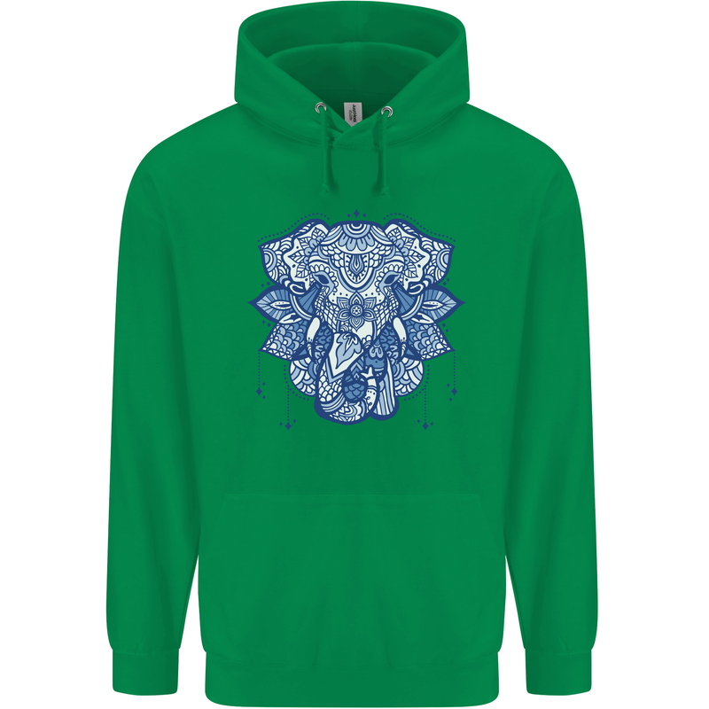 Elephant Mandala Art Mens 80% Cotton Hoodie Irish Green