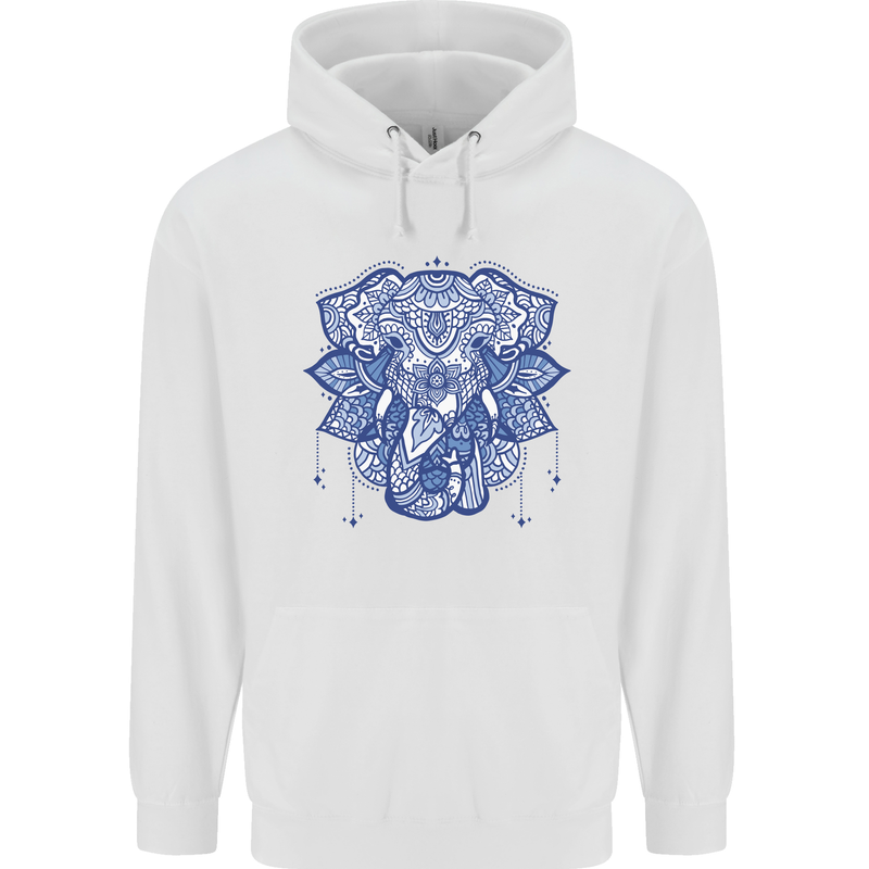 Elephant Mandala Art Mens 80% Cotton Hoodie White