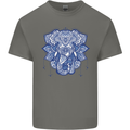 Elephant Mandala Art Mens Cotton T-Shirt Tee Top Charcoal