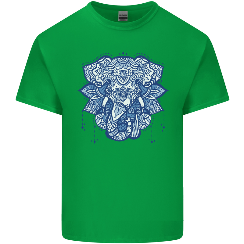 Elephant Mandala Art Mens Cotton T-Shirt Tee Top Irish Green