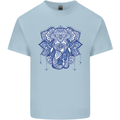 Elephant Mandala Art Mens Cotton T-Shirt Tee Top Light Blue