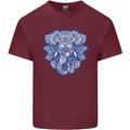 Elephant Mandala Art Mens Cotton T-Shirt Tee Top Maroon