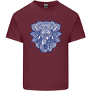 Elephant Mandala Art Mens Cotton T-Shirt Tee Top Maroon