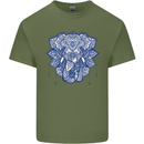 Elephant Mandala Art Mens Cotton T-Shirt Tee Top Military Green