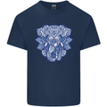 Elephant Mandala Art Mens Cotton T-Shirt Tee Top Navy Blue