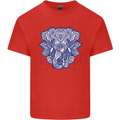 Elephant Mandala Art Mens Cotton T-Shirt Tee Top Red