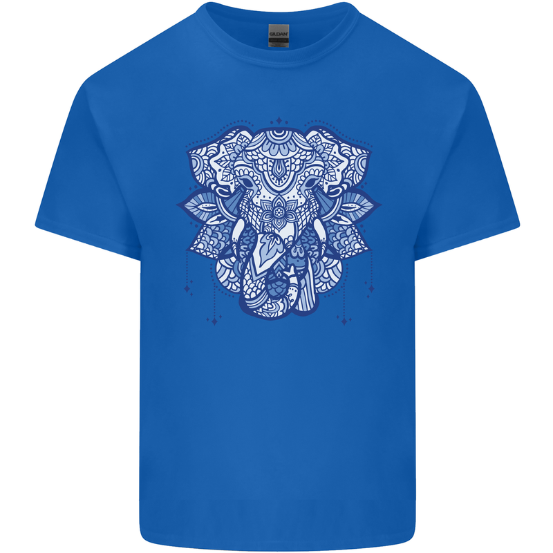 Elephant Mandala Art Mens Cotton T-Shirt Tee Top Royal Blue