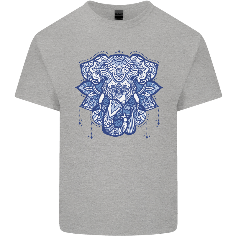 Elephant Mandala Art Mens Cotton T-Shirt Tee Top Sports Grey