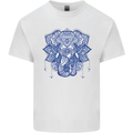 Elephant Mandala Art Mens Cotton T-Shirt Tee Top White