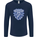 Elephant Mandala Art Mens Long Sleeve T-Shirt Navy Blue