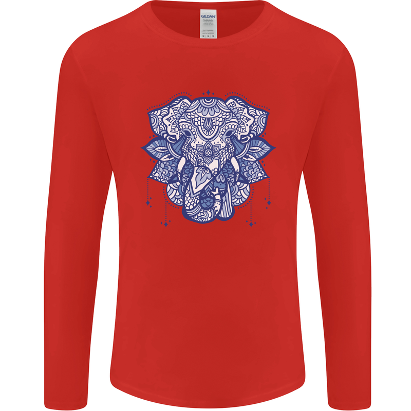 Elephant Mandala Art Mens Long Sleeve T-Shirt Red