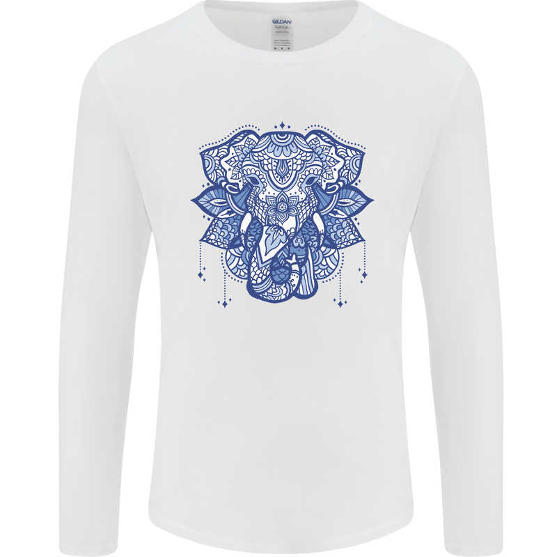 Elephant Mandala Art Mens Long Sleeve T-Shirt White