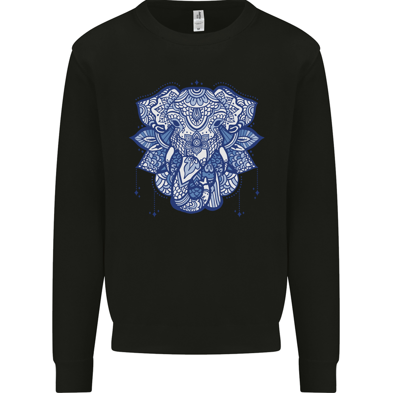 Elephant Mandala Art Mens Sweatshirt Jumper Black
