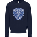 Elephant Mandala Art Mens Sweatshirt Jumper Navy Blue