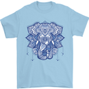 Elephant Mandala Art Mens T-Shirt 100% Cotton Light Blue