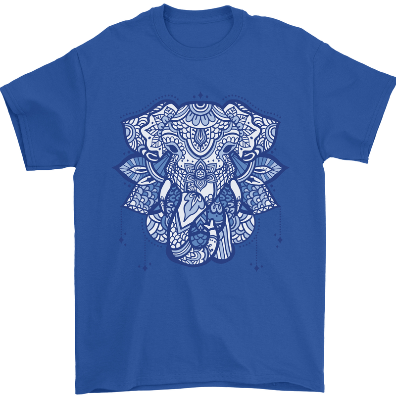 Elephant Mandala Art Mens T-Shirt 100% Cotton Royal Blue