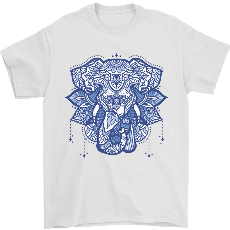 Elephant Mandala Art Mens T-Shirt 100% Cotton White