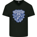 Elephant Mandala Art Mens V-Neck Cotton T-Shirt Black