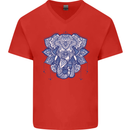 Elephant Mandala Art Mens V-Neck Cotton T-Shirt Red