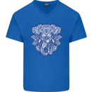 Elephant Mandala Art Mens V-Neck Cotton T-Shirt Royal Blue