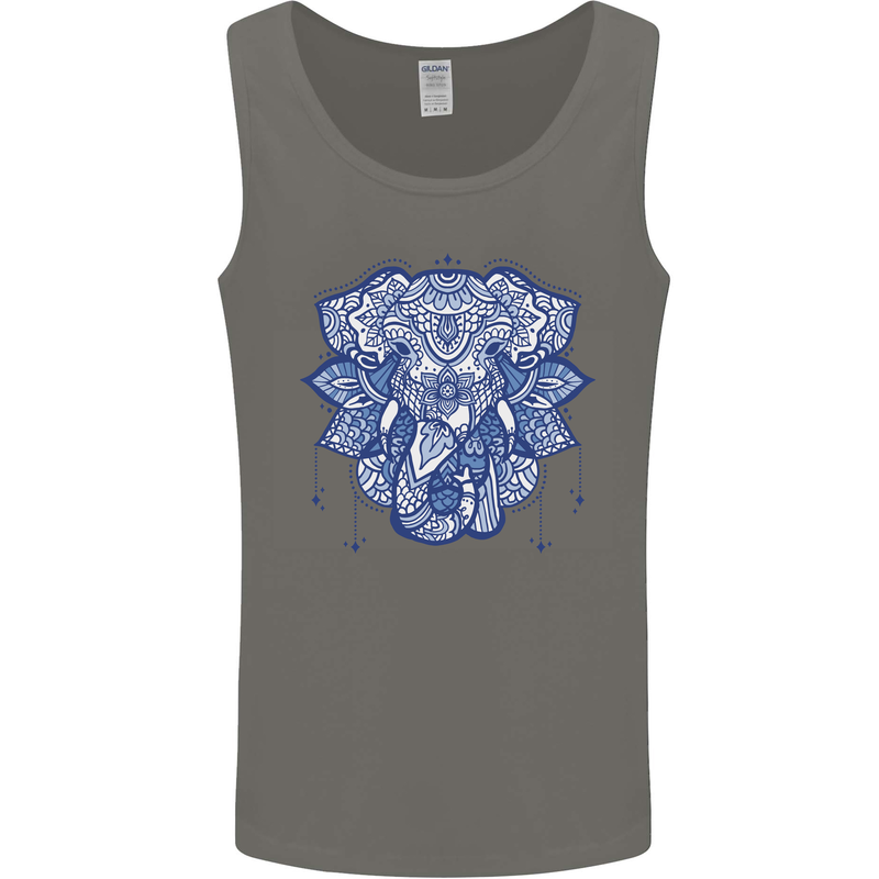Elephant Mandala Art Mens Vest Tank Top Charcoal