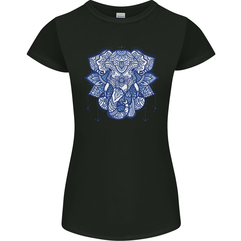 Elephant Mandala Art Womens Petite Cut T-Shirt Black