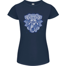 Elephant Mandala Art Womens Petite Cut T-Shirt Navy Blue